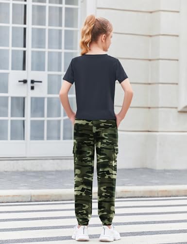Image of Arshiner Girls 2 Piece Outfits Short Sleeve Tie Knot Front Tee Tops and Cargo Jogger Pants Set Kids Clothing Sets