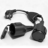 Sudnsadaks Doppelstecker für Steckdose, Verlängerungskabel Kurz mit Steckdosenadapter 2 Fach Schuko, Mehrfachsteckdose Doppelsteckdose Steckdose, Wasserdicht IP44 Schutzkontakt Perfekt, Schwarz