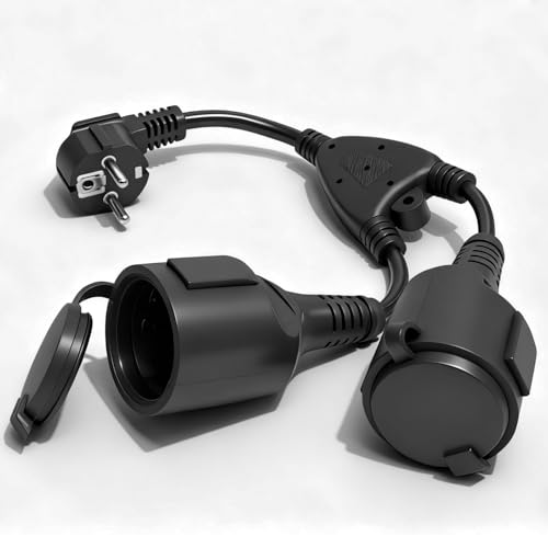 Sudnsadaks Doppelstecker für Steckdose Verlängerungskabel Kurz mit Steckdosenadapter 2 Fach Schuko Mehrfachsteckdose Doppelsteckdose Steckdose Wasserdicht IP44 Schutzkontakt Perfekt Schwarz
