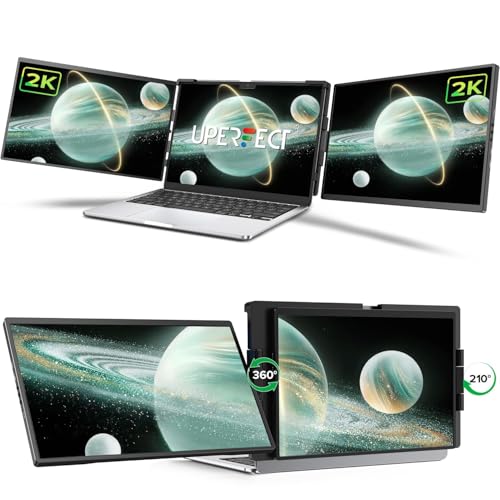 UPERFECT Laptop Screen Extender 2K 14 360 Patented Unique Swivel Hinge Triple Monitor 2240x1400 QHD IPS Portable Dual Monitor for 13.3-17.3 Laptops Plug & Play with Mac Wins Android