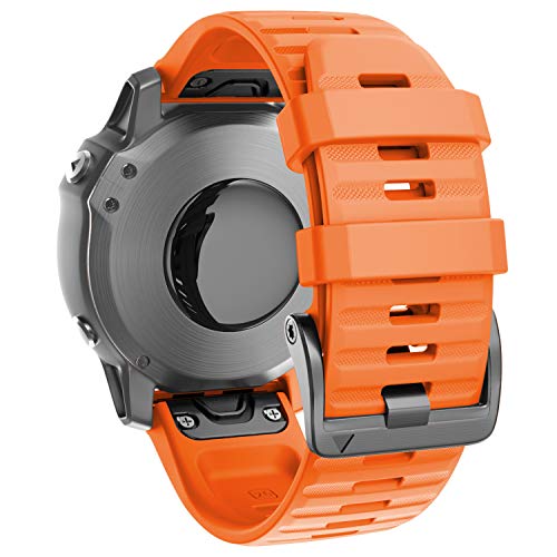 ANCOOL Compatible with Fenix 6X/7X Band 26mm Easy-fit Soft Silicone Watch Band Replacement for Fenix 5X/Fenix 5X Plus/Fenix 3/Fenix 6X Pro/Descent Descent MK2i Smartwatches (Orange)