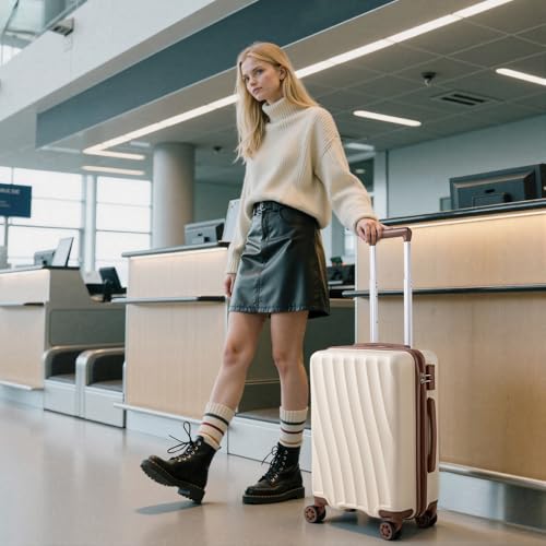 Image of Carry on Luggage Sets 22x14x9 Airline Approved Durable Travel Luggage Suitcases with Wheels,ABS Hard Case Suitcases with Spinner Wheels,(White,3 Piece Sets(20 inch /DB /TB))