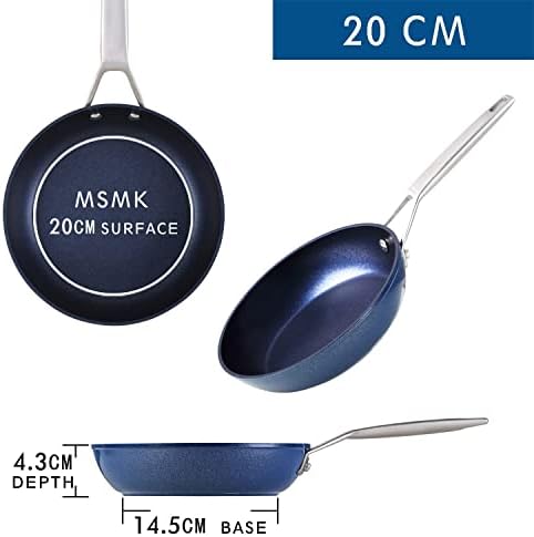 MSMK Titanium Non Stick Frying pan 20cm, Induction Cooking Pan with Cool Stainless Steel HandleSmall Frying Pan for All StovesOmelette Pan Non StickEgg Pan, Oven Proof Frying Pans10 Year Guarantee