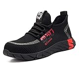AFFINEST Arbeitsschuhe S3 Herren Sicherheitsschuhe Damen Sportlich Atmungsaktive Leicht Schutzschuhe rutschfest Stahlkappe Schuhe Schwarz rot 43