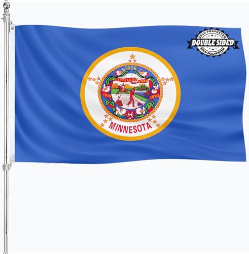 Minnesota State Flag 3x5 Double Sided Flag of Minnesota State Outdoor Heavy Duty 3 Ply Polyester Material with 2 Metal Grommets 4 Rows of Stitching