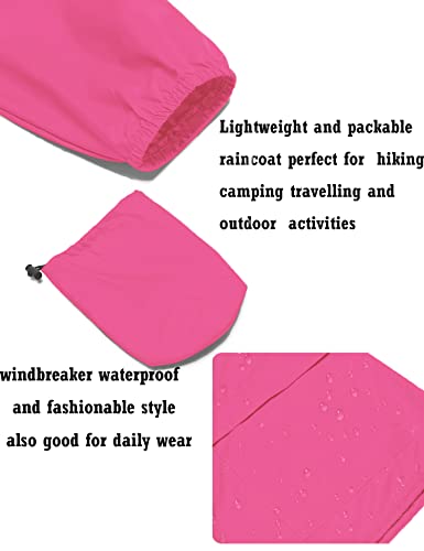 Avoogue Lightweight Raincoat Women's Waterproof Windbreaker Packable Outdoor Hooded Fall Rain Jacket Biking Coats Rose Red M - Thumbnail 5