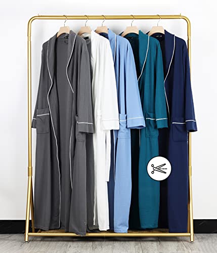 Mens Knit Waffle Robe Lightweight Summer Bathrobe Spa Robe Long Sleeves Kimono Adult Hotel Pajamas4