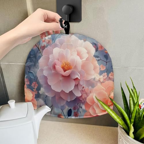 Image of Peony Flower Tea Cosy for Teapot Keeping Warm Tea Pot Cozy Dust Proof RetroTeapot Insulation Cover for Breakfast Warmer Kitchen Decorative,Soft & Washable Kettle Cover for Coffee Cup