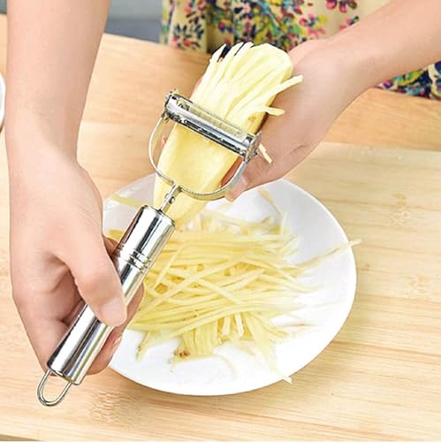 Image of Stainless Steel Vegetable Peeler with Julienne Cutter, 2-in-1 Multipurpose Tool, Anti-Slip Handle, for Potato, Carrot, Cucumber