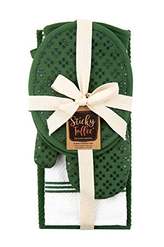 Kitchen Towels Dishcloths Oven Mitts And Pot Holders Set Of 9, Oeko-Tex 100% Cotton Terry Dish Towels & Dish Cloths, Non-Slip Silicone, Dark Green #TOP6