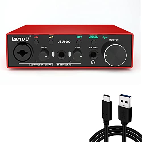 LENVII Interfaz de Audio USB para PC y Mac, Tarjeta de Sonido Externa, 24bits/192kHz de Alta...