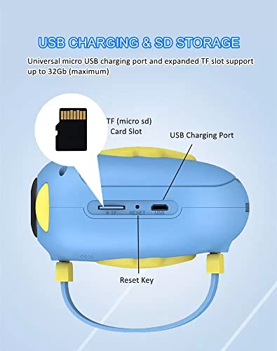 Acuvar Full 1080P Kids Hd Digital Photo And Video Rechargeable Birdie Camcorder With 2" Lcd Screen, Integrated Video Games, Removable Silicone Strap, 32Gb Card And Micro Usb Charging (Blue) #TOP2