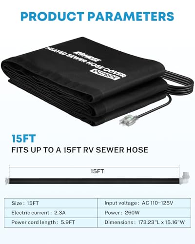 Image of Kohree 15FT Heated RV Sewer Hose Sleeve, RV Winter Accessories for RV