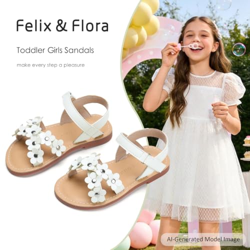 Image of Felix & Flora Toddler Girl Sandals -Flower Girl Dress Shoes Open Toe Little Kid Flats