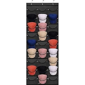 Hat Rack For Baseball Caps 27 Pockets Organizer Hanging Over The Door Storage Closet Wall With Large Clear & 3 Hooks Holder Hanger for Sport