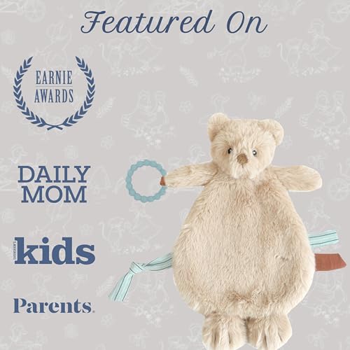 Image of MON AMI Baldwin Bear Security Blanket with Silicone Teether | 12-Inch Plush Lovey for Babies | Soothing Sensory Snuggle Toy | Perfect Newborn Essential for Birthdays & Baby Showers