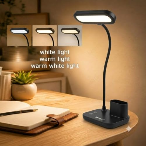 Image of Kian 3-in-1 LED Desk Lamp with Pen & Phone Holder, 2400mAh Battery - USB Rechargeable Study Lamp with Touch Sensor, 3 Light Modes, Eye Protection & Warm White, (Pack of 1) (Lamp 8)