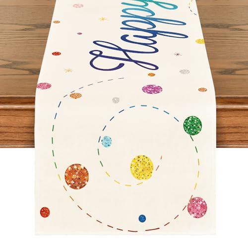 Aniversário caminho de mesa, toalha de mesa de aniversário colorida, corredor de mesa para aniversário, decoração de toalha de mesa para festas de aniversário de crianças, meninos e meninas, 180 x 33