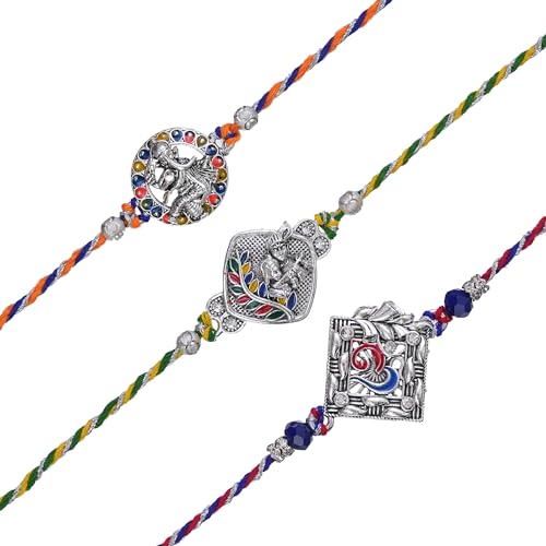 Image of eCraftIndia White Red Golden Set of 3 Pearl Rakhi for Brother with Roli Chawal Pack