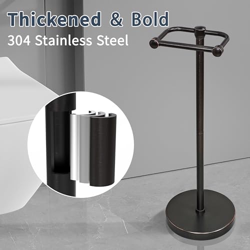 Image of RARXTR Toilet Paper Holder Stand, Post Pivoting Design Free Standing Toilet Paper Holder, SUS304 Stainless Steel Toilet Paper Roll Holder, Heavy Stable Base (Oil Rubbed Bronze)