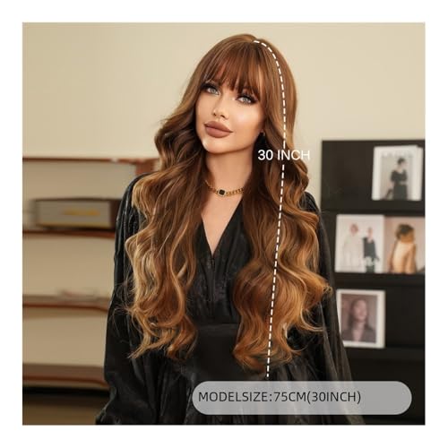 Perruque bouclée longue ondulée dorée avec frange pour femme - 4