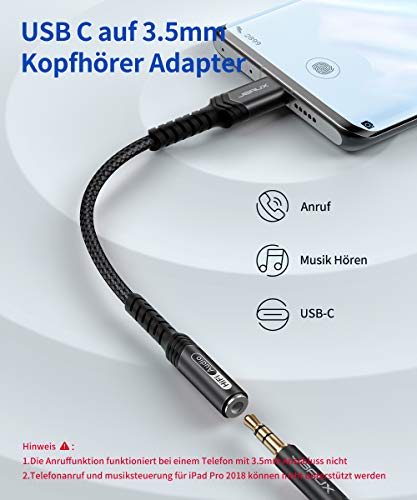 JSAUX USB C AUX Kopfhörer Adapter, USB C auf 3.5mm Klinke Audio Adapter für iPhone 16 Pro/16 Pro Max/16/16 Plus/15 Pro Max, Samsung S24/S24+/S24 Ultra/S23/S22, Pixel 9 Pro/9/8 Pro/8/7 Pro/7