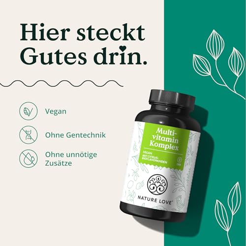 Nature Love Multivitamin Komplex – 180 vegane Kapseln – Vitamine A-Z & Mineralstoffe – mit Grünteeextrakt und Citrus-Bioflavonoiden – hochdosiert und mit Bioaktiv-Formen – laborgeprüft – Bild 5