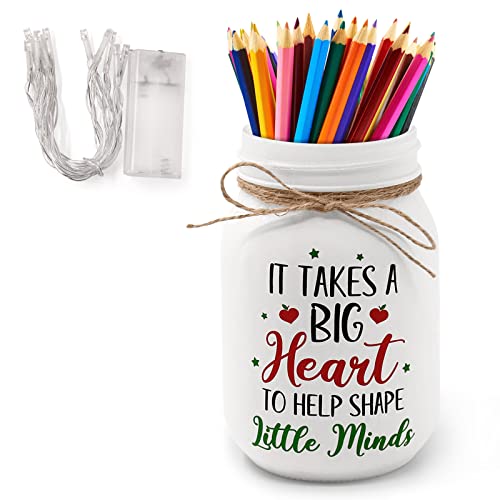 Teacher Appreciation Gift Mason Jar with Light Pencil Holder for ...