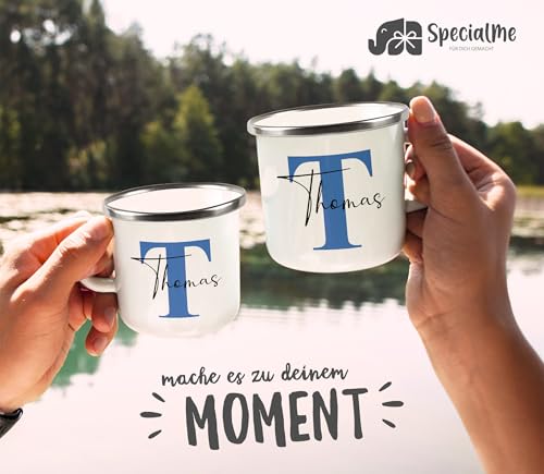 SpecialMe® Emaille-Tasse mit Namen Buchstabe Emaille-Becher Monogramm Initiale personalisierte Geschenke Namensaufdruck Weiss-metall… – Ansicht 4