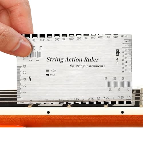 YAZWUR 1 Pcs Regla de Acero Inoxidable para Medir Altura de Cuerdas de Guitarra Eléctrica, Acústica, Mandolina, Banjo, Bajo y Herramientas de Reparación de Guitarras