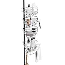 Zenna Home Tension Pole Shower Caddy Corner Organizer, Adjustable Standing Shower Caddy with 4 Baskets and Built in Towel Bar, Rust Resistant Bathroom Tension Rod Organizer, 60 to 97 Inch, Matte Black