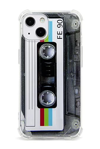 FAteamll Case for iPhone 13 Matte Finish Heavy Duty Soft Back Cover with Reinforced Corners TPU Soft Bumper Retro Cassette Tape Case Compatible with iPhone 13