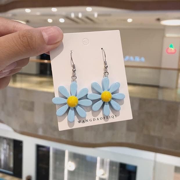 Daisy Flower Earrings for Women, Acrylic Yellow Dangle Earring, Wild Lily Petals Hawaii Plant Earrings thumbnail