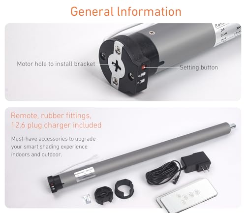 Rollerhouse 2” Heavy Duty Large Roller Shade Motor DC12V, 2.5N Rechargeable Wireless with Remote Controller Compatible RollEase 2" (50mm) Shade - Thumbnail 4