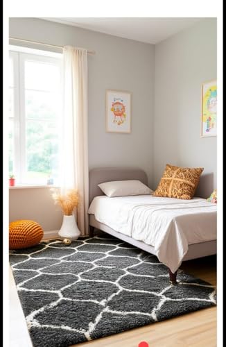 Image of Carpet for Hallway, Kitchen, and Modern InteriorsCarpetCozy Shag Runner for Living Room, Bedroom & Office Decor ETC Size 5x8 feet, Patten-Solid Grey M