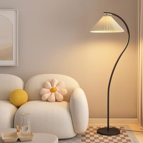 Luces de piso de diseño crema y lámparas altas de salón con pantalla plisada de estilo nórdico