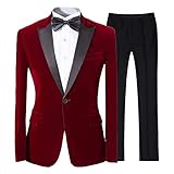 Mens 2-piece Suit Peaked Lapel One Button Tuxedo Slim Fit Dinner Jacket & Pants,Red,XX-Large