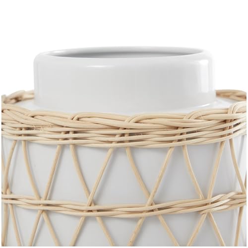 Deco 79 Ceramic Handmade Decorative Vase Centerpiece Vase with Woven Rattan Exterior, Flower Vase for Home Decoration 8" x 9" x 15", White by deco 79 - Used condition - Image 2