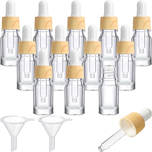 12 Pieces 5 ml/ 0.2 oz Clear Glass Dropper Bottles Essential Oil Bottles with Eye Dropper and Lids Perfume Sample Bottles Essence Liquid Cosmetic Containers and 2 Pieces Funnel