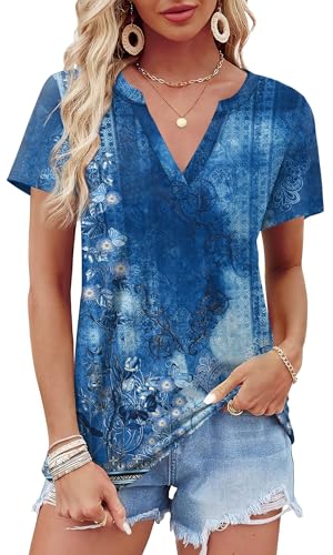 Image of WEESO Womens Tops Summer Short Sleeve V Neck Blouses Business Casual Loose Fit Tshirts Trendy Fashion Outfits