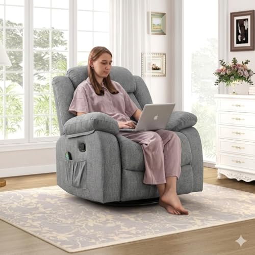 Image of Amazon Brand - Solimo Stark | Single Seater Sofa Recliner | Rocking, Revolving and Recline Manual Recliner (Velvet Grey) | 1 Year Warranty