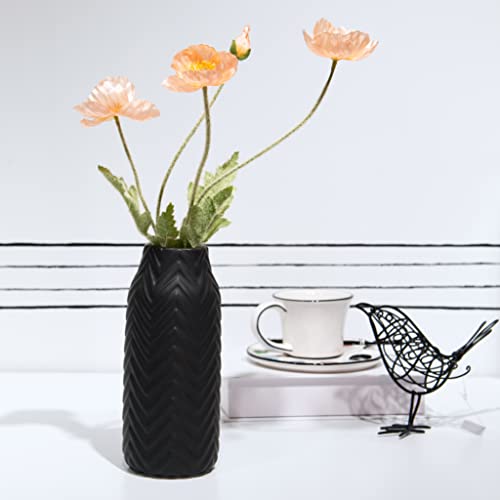 Ceramic Vase For Home Decor - 8 Inch Black Vase For Flowers,Modern Table Wave Ribbed Vase,Texture Vase For Decor Accents Living Room Bookshelf Mantel - 3.5 X 3.5 X 8 Inch Cynkeyee #TOP4