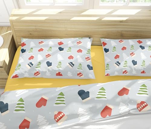 Housse de couette de Noël king 150x200 cm avec 2 taies d'oreiller motif sapin - 5