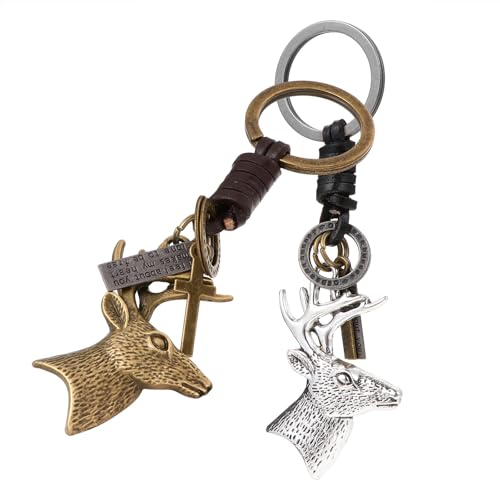 SOLUSTRE Llaveros de Alce 2 Piezas en Bronce Antiguo y Plata Antigua, Colgantes Elegantes para Coche y Bolso, Accesorios Portátiles para Guardar Llaves, Colgantes de Moda Únicos
