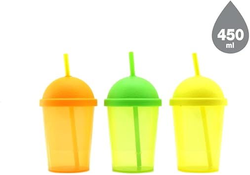 Pipetli Bardak - 450 ml -  effaf Renkli - Plastik