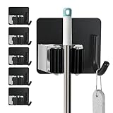 ZoiNavyer 5 Pack Mop and Broom Holder Wall Mount, Stainless Steel Mop and Broom Hanger with Hooks, Mop Broom Organizer for Closet Laundry Garage Garden Tool Organizer (Black)