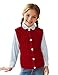 Girls Sweaters Vest Lightweight Sleeveless Cable Knit Sweater Cardigans Button Down Knitwear Tank Tops with Pockets Red