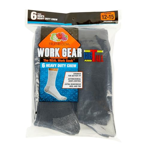 Fruit of the Loom Mens Cushioned Moisture Wicking Durable Cotton Workgear Crew Socks (Mulit Packs)4