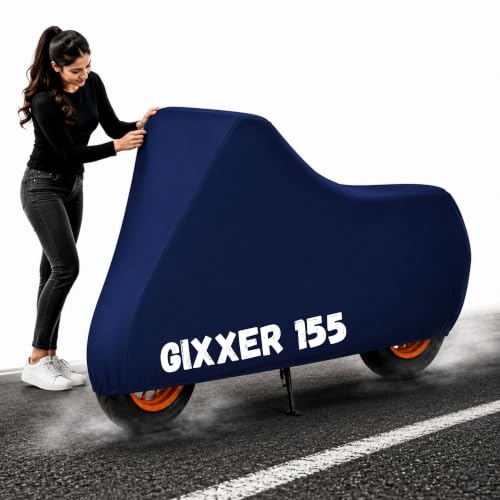 Image of Powerfull Bike Body Cover for Gixxer SF 155 Dustproof Scratchproof - 100% Waterproof Suzuke Gixxer SF 155 Cover for Two Wheeler, Outdoor Full Motorcycle Cover with UV, Duty, Rain Protection - Blue