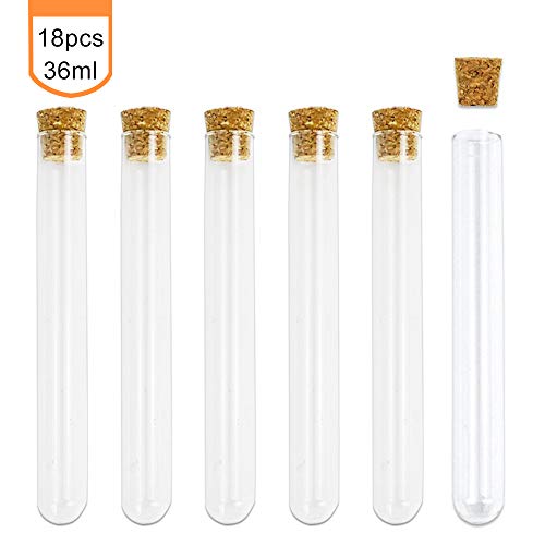 Superlady 18pcs 20x150mm 36ml Glass Test Tube with Wooden Stopper for Scientific Experiments